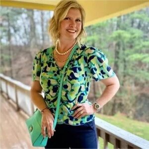 CAbi Vibrant Blue and Green Blouse